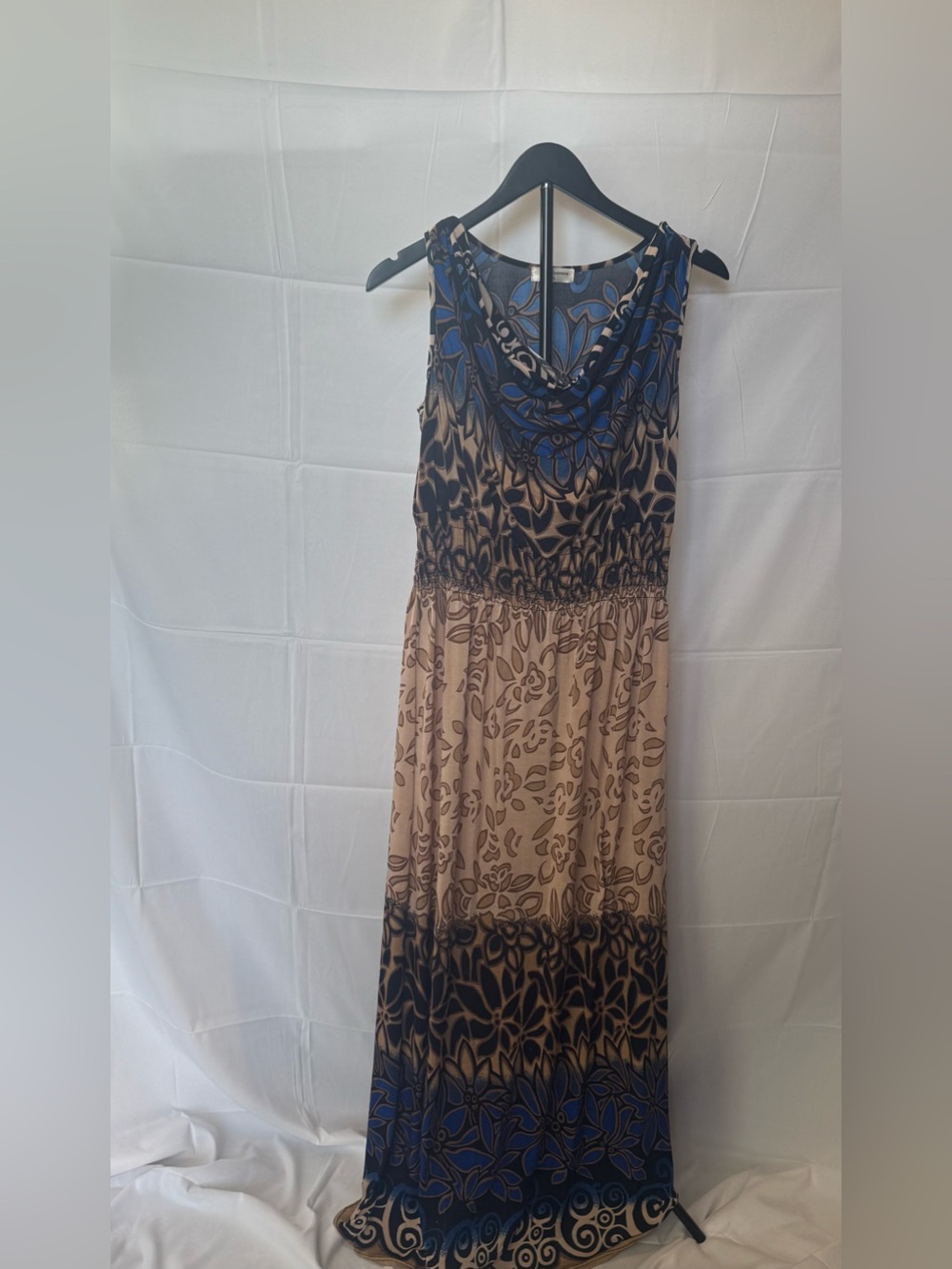 ACE Fashion XL Blue Tan Floral cowl neck maxi dress